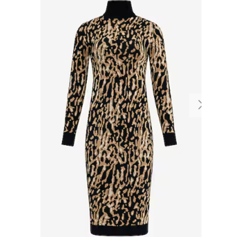 NWOT- Express Leopard Turtleneck Long Sleeve Midi Sweater Dress- XL